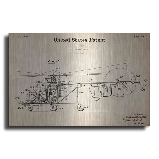 Luxe Metal Art 'Direct-Lift Aircraft Blueprint Patent Parchment,' Metal Wall Art