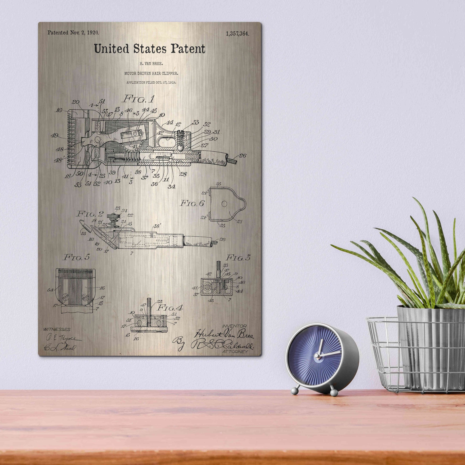 Luxe Metal Art 'Motor Hair Clipper Blueprint Patent Parchment,' Metal Wall Art,12x16