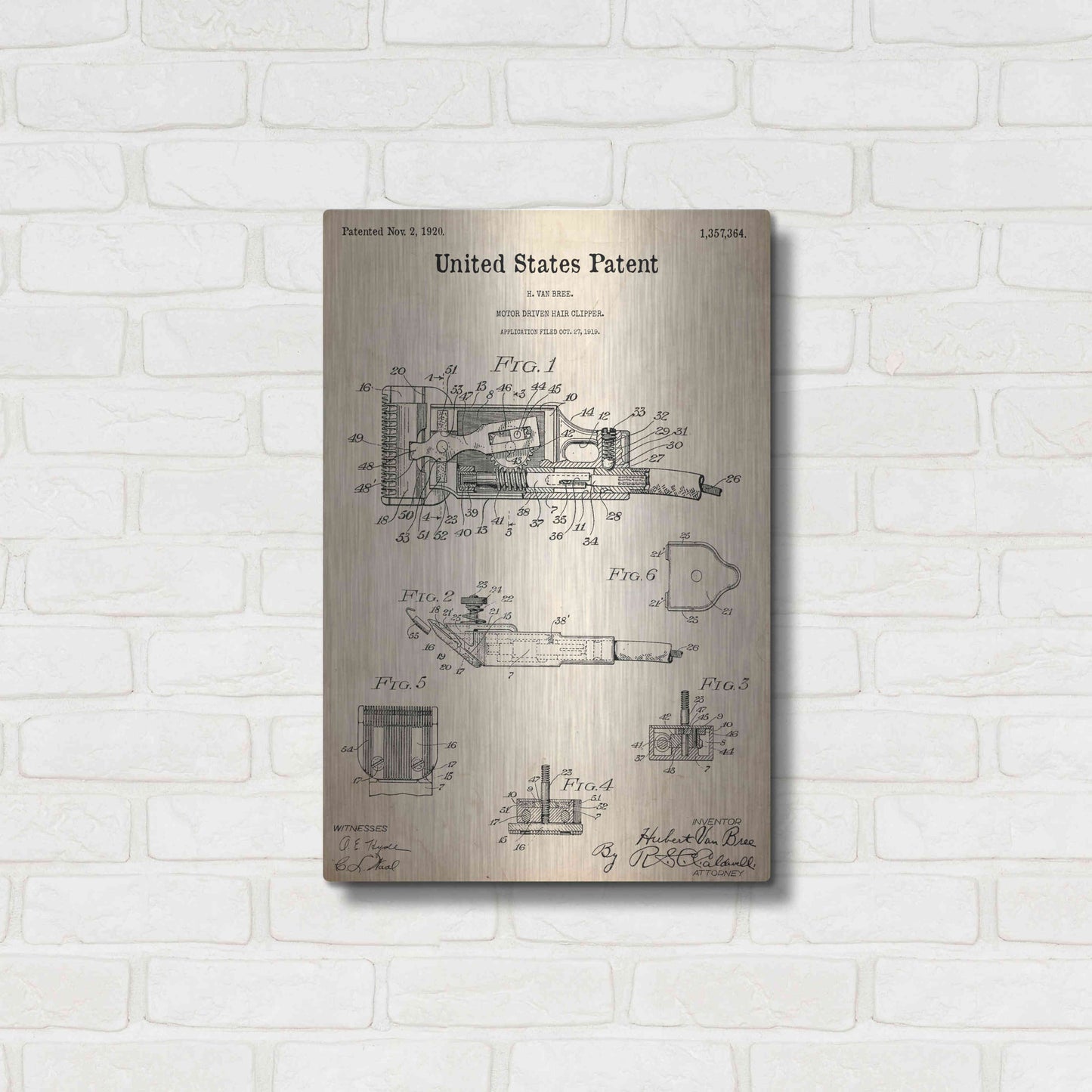 Luxe Metal Art 'Motor Hair Clipper Blueprint Patent Parchment,' Metal Wall Art,16x24