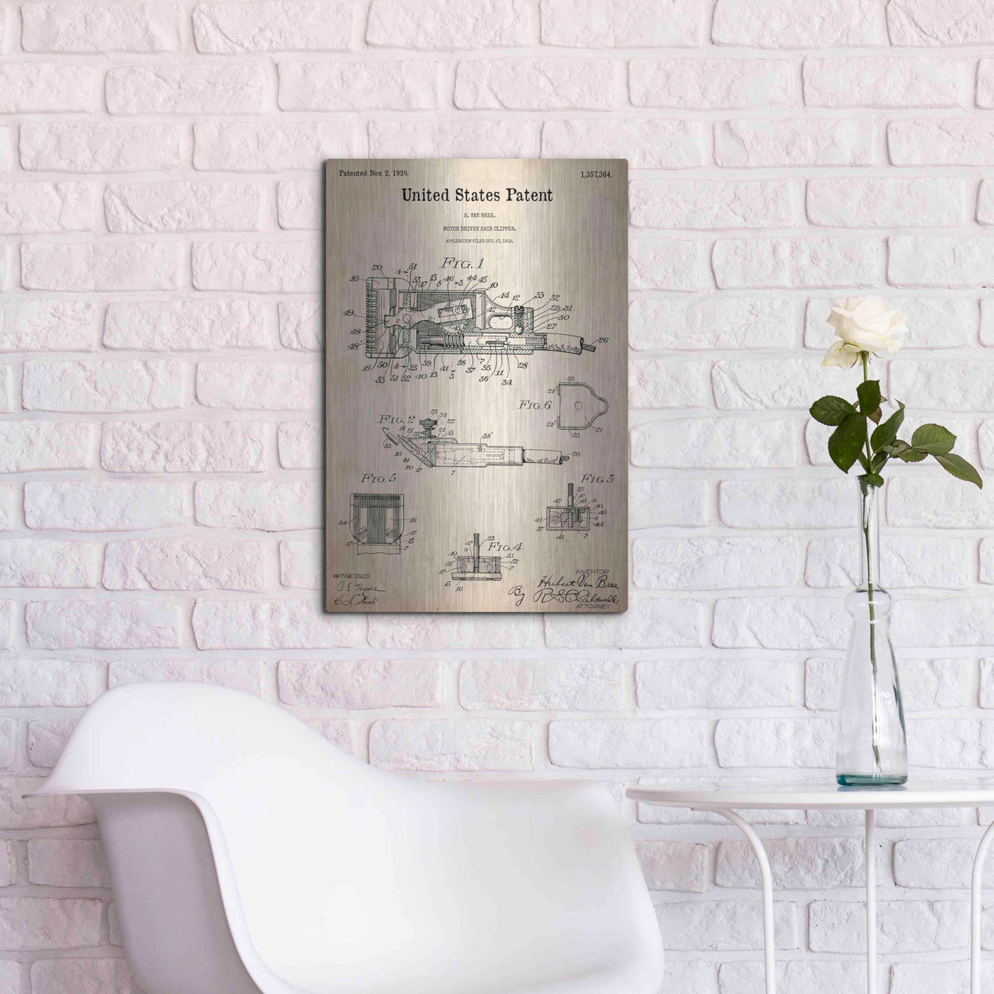 Luxe Metal Art 'Motor Hair Clipper Blueprint Patent Parchment,' Metal Wall Art,16x24