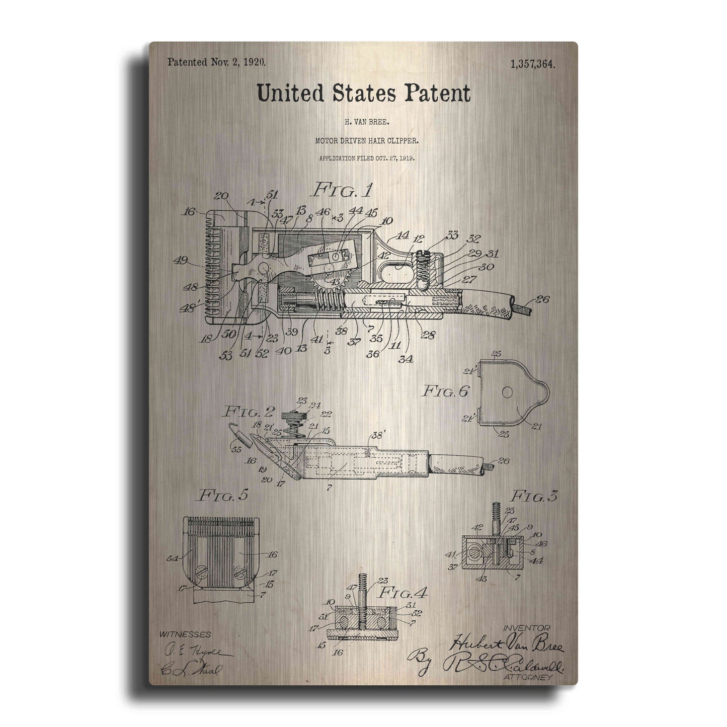 Luxe Metal Art 'Motor Hair Clipper Blueprint Patent Parchment,' Metal Wall Art