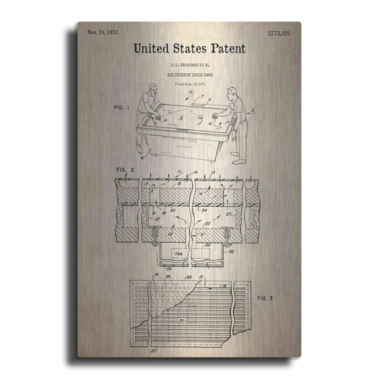 Luxe Metal Art 'Air Hockey Blueprint Patent Parchment,' Metal Wall Art