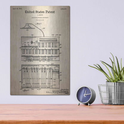 Luxe Metal Art 'Keyboard Instrument Blueprint Patent Parchment,' Metal Wall Art,12x16