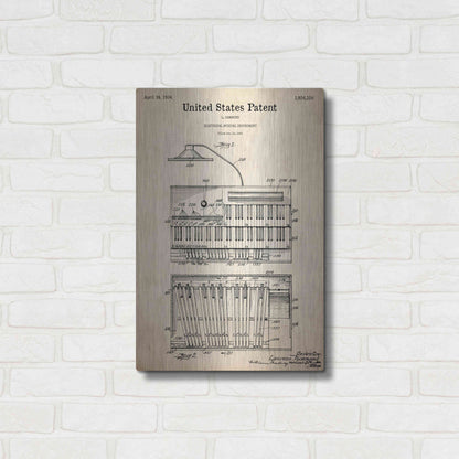 Luxe Metal Art 'Keyboard Instrument Blueprint Patent Parchment,' Metal Wall Art,16x24