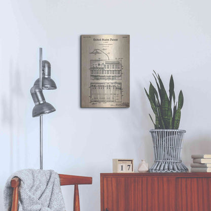 Luxe Metal Art 'Keyboard Instrument Blueprint Patent Parchment,' Metal Wall Art,16x24