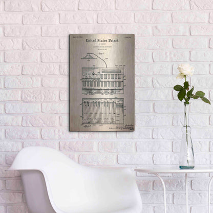 Luxe Metal Art 'Keyboard Instrument Blueprint Patent Parchment,' Metal Wall Art,16x24