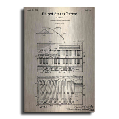 Luxe Metal Art 'Keyboard Instrument Blueprint Patent Parchment,' Metal Wall Art