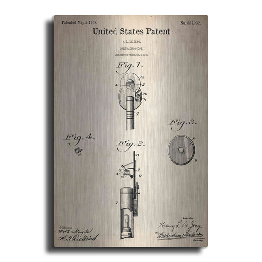 Luxe Metal Art 'Ophthalmoscope Blueprint Patent Parchment,' Metal Wall Art