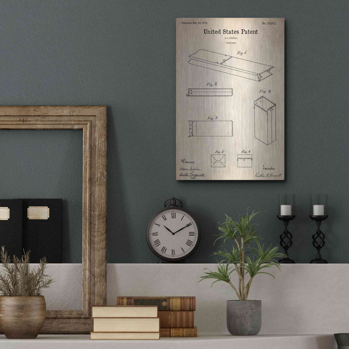 Luxe Metal Art 'Paper Bag Blueprint Patent Parchment,' Metal Wall Art,12x16