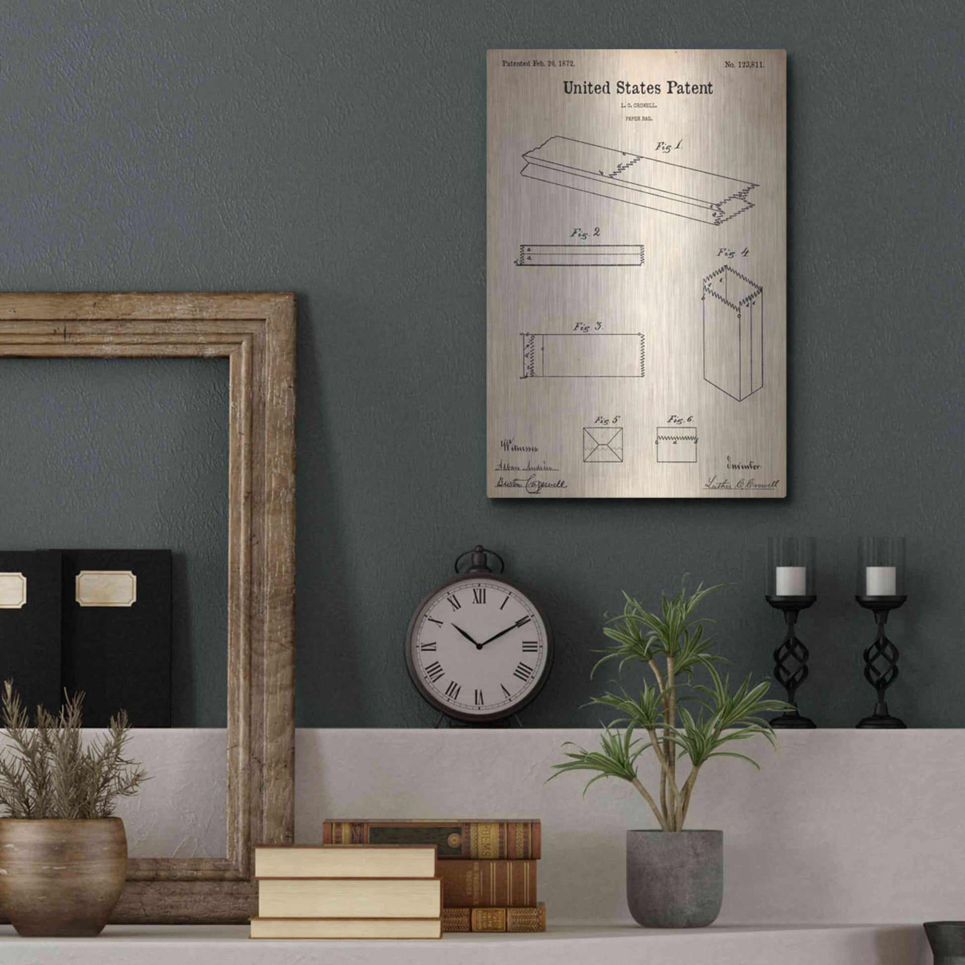 Luxe Metal Art 'Paper Bag Blueprint Patent Parchment,' Metal Wall Art,12x16