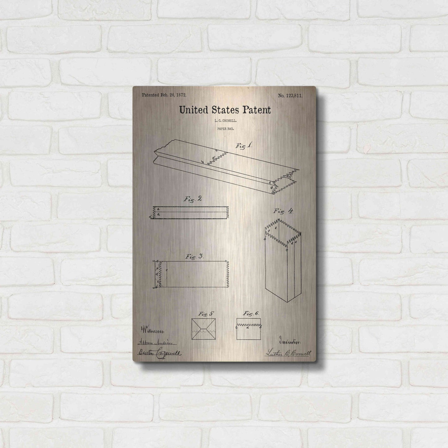 Luxe Metal Art 'Paper Bag Blueprint Patent Parchment,' Metal Wall Art,16x24