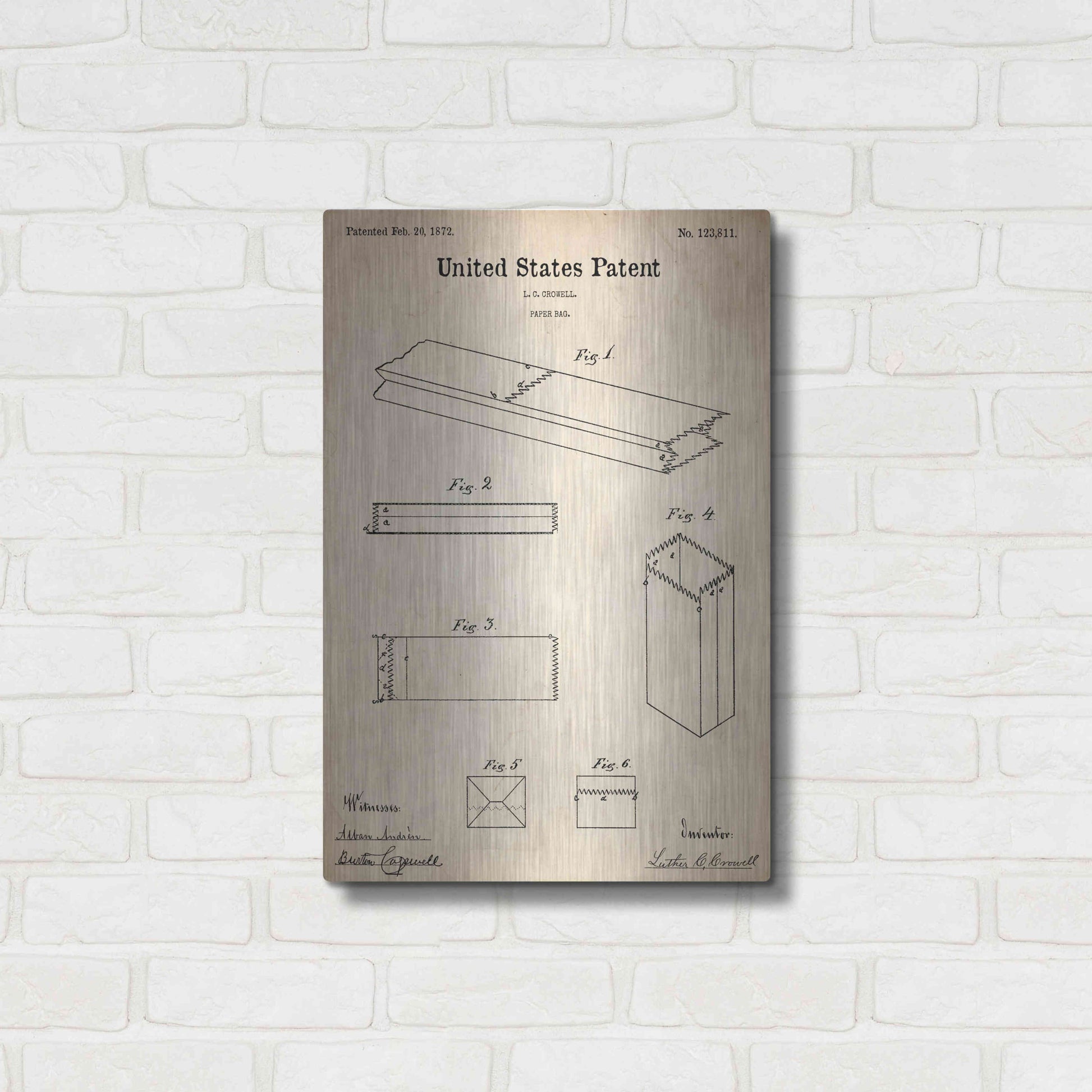 Luxe Metal Art 'Paper Bag Blueprint Patent Parchment,' Metal Wall Art,16x24