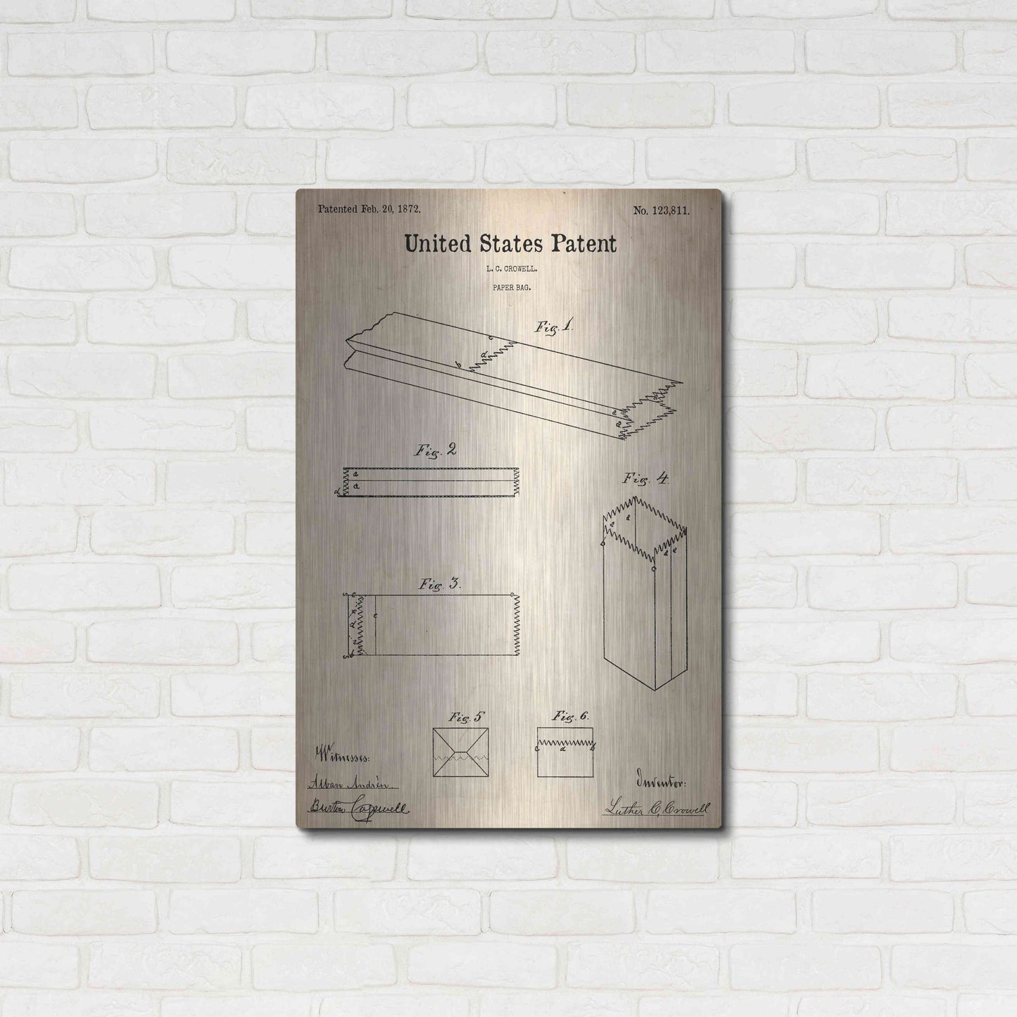 Luxe Metal Art 'Paper Bag Blueprint Patent Parchment,' Metal Wall Art,24x36