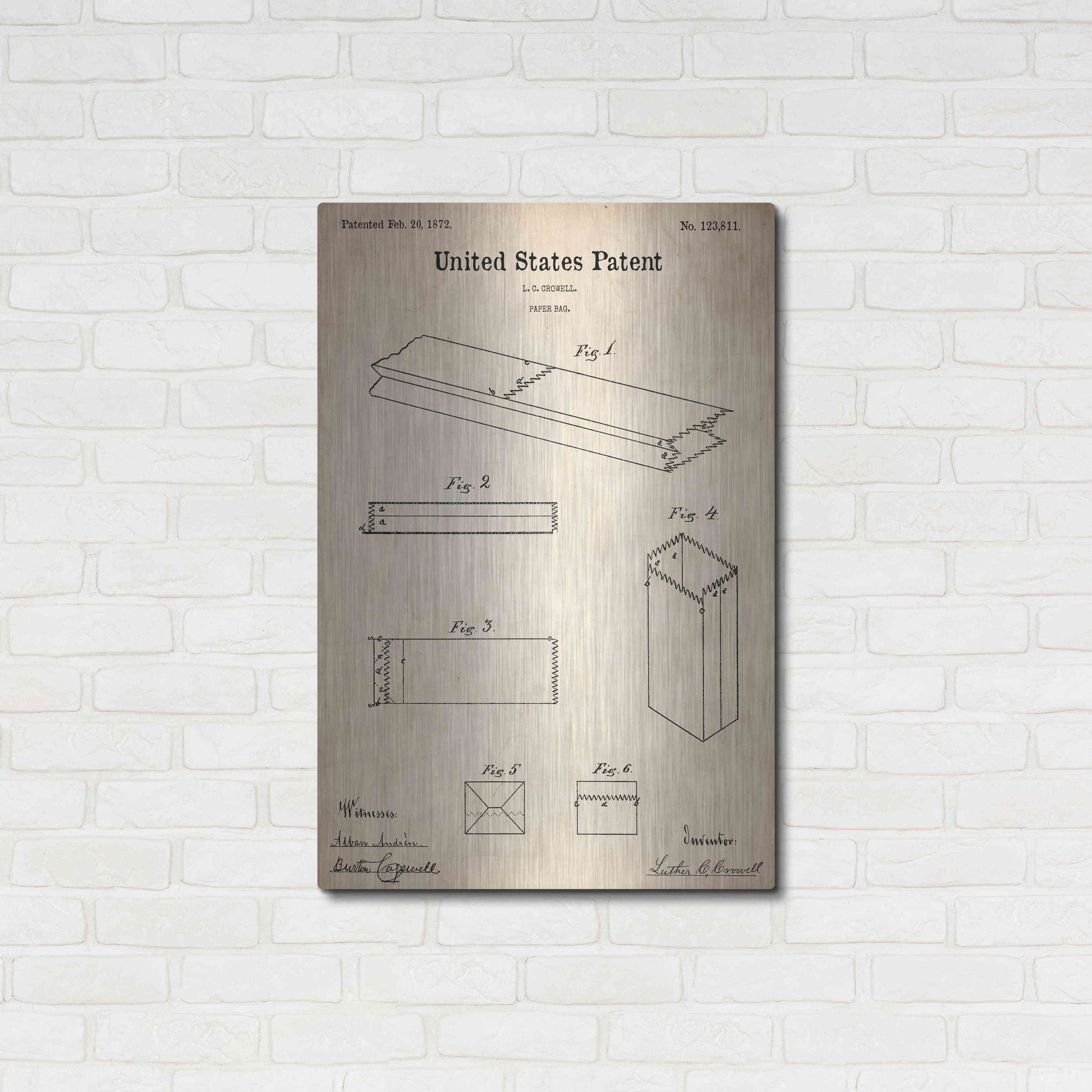 Luxe Metal Art 'Paper Bag Blueprint Patent Parchment,' Metal Wall Art,24x36