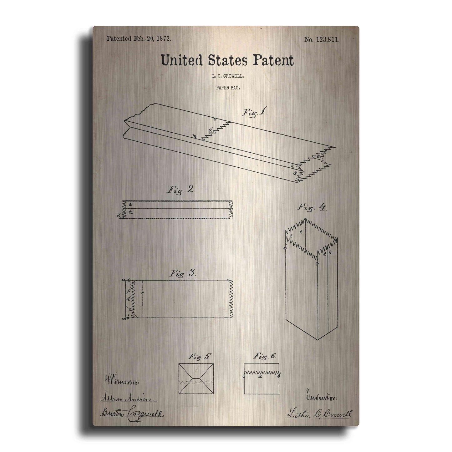 Luxe Metal Art 'Paper Bag Blueprint Patent Parchment,' Metal Wall Art