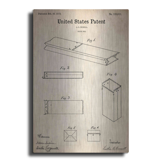 Luxe Metal Art 'Paper Bag Blueprint Patent Parchment,' Metal Wall Art