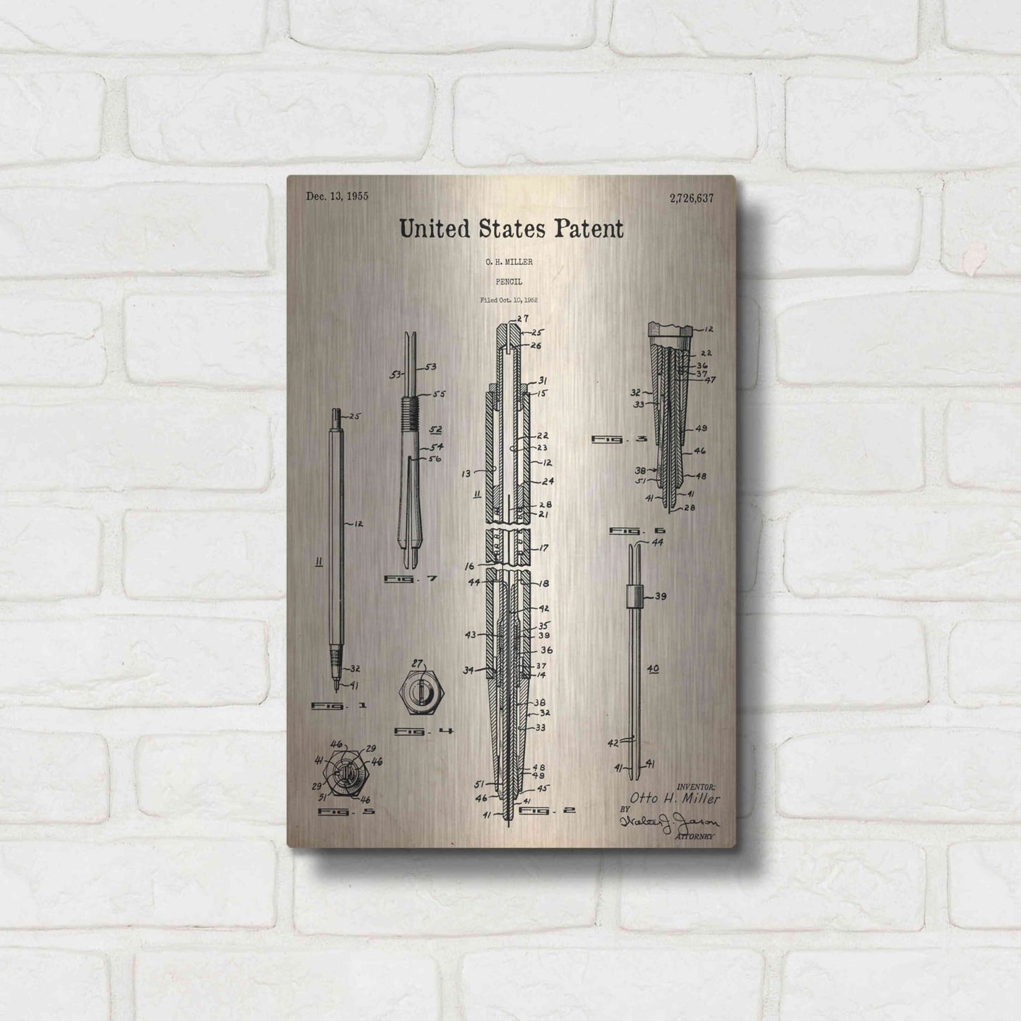 Luxe Metal Art 'Mechanical Pencil Blueprint Patent Parchment,' Metal Wall Art,12x16
