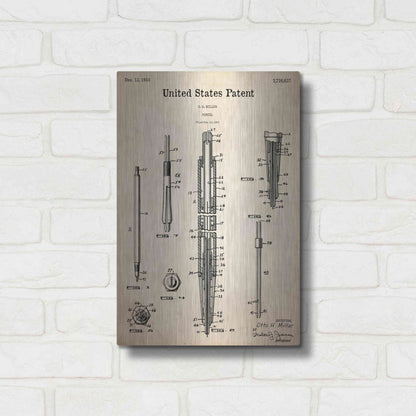 Luxe Metal Art 'Mechanical Pencil Blueprint Patent Parchment,' Metal Wall Art,12x16