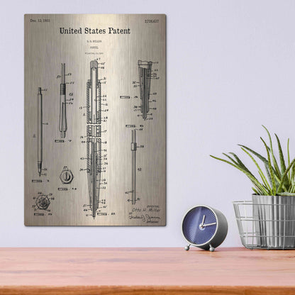 Luxe Metal Art 'Mechanical Pencil Blueprint Patent Parchment,' Metal Wall Art,12x16