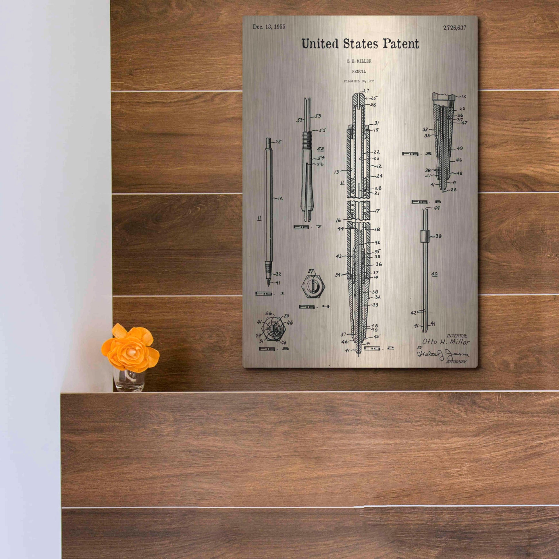 Luxe Metal Art 'Mechanical Pencil Blueprint Patent Parchment,' Metal Wall Art,12x16