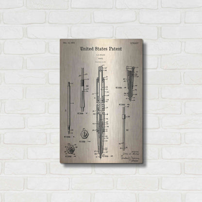 Luxe Metal Art 'Mechanical Pencil Blueprint Patent Parchment,' Metal Wall Art,16x24