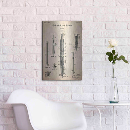 Luxe Metal Art 'Mechanical Pencil Blueprint Patent Parchment,' Metal Wall Art,16x24