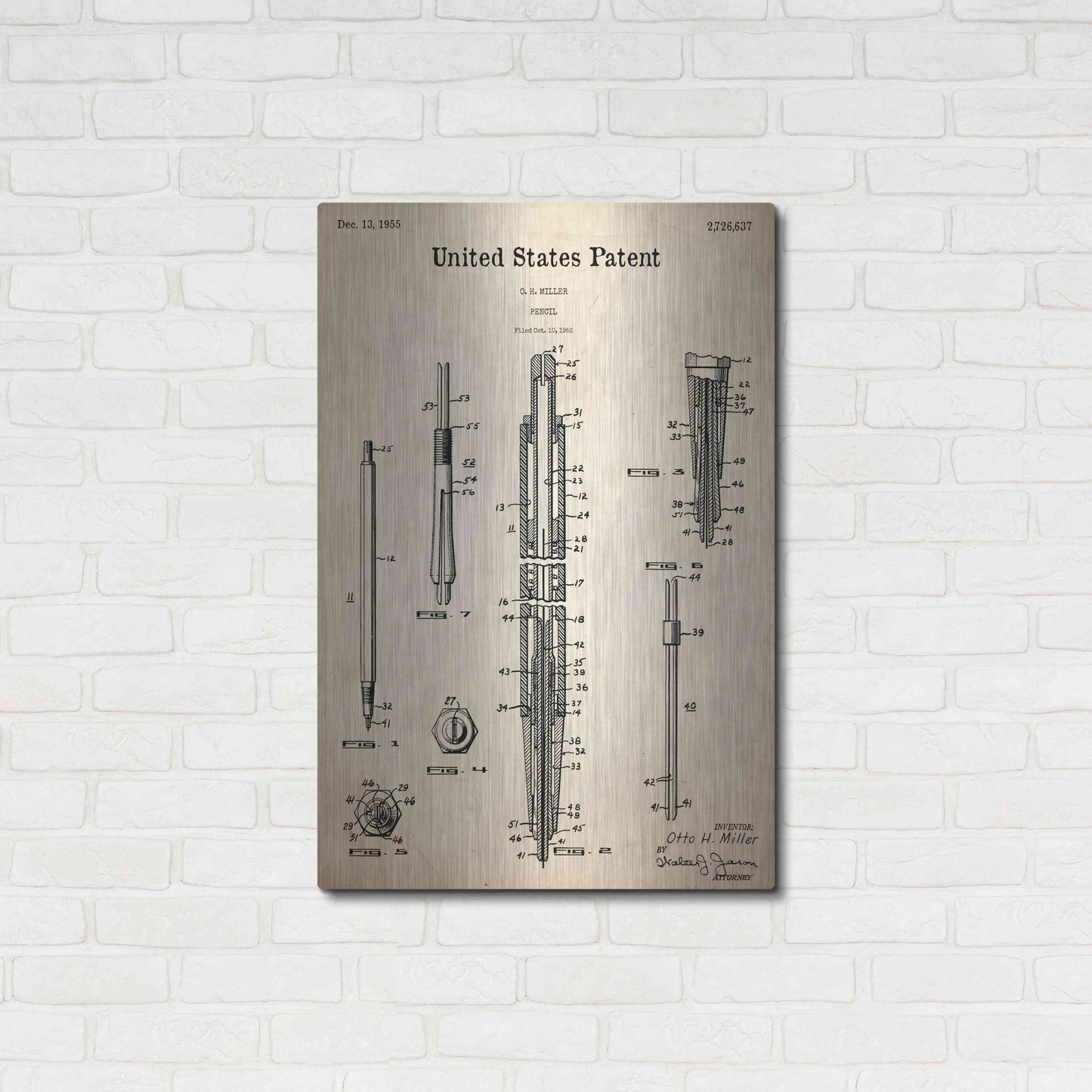 Luxe Metal Art 'Mechanical Pencil Blueprint Patent Parchment,' Metal Wall Art,24x36