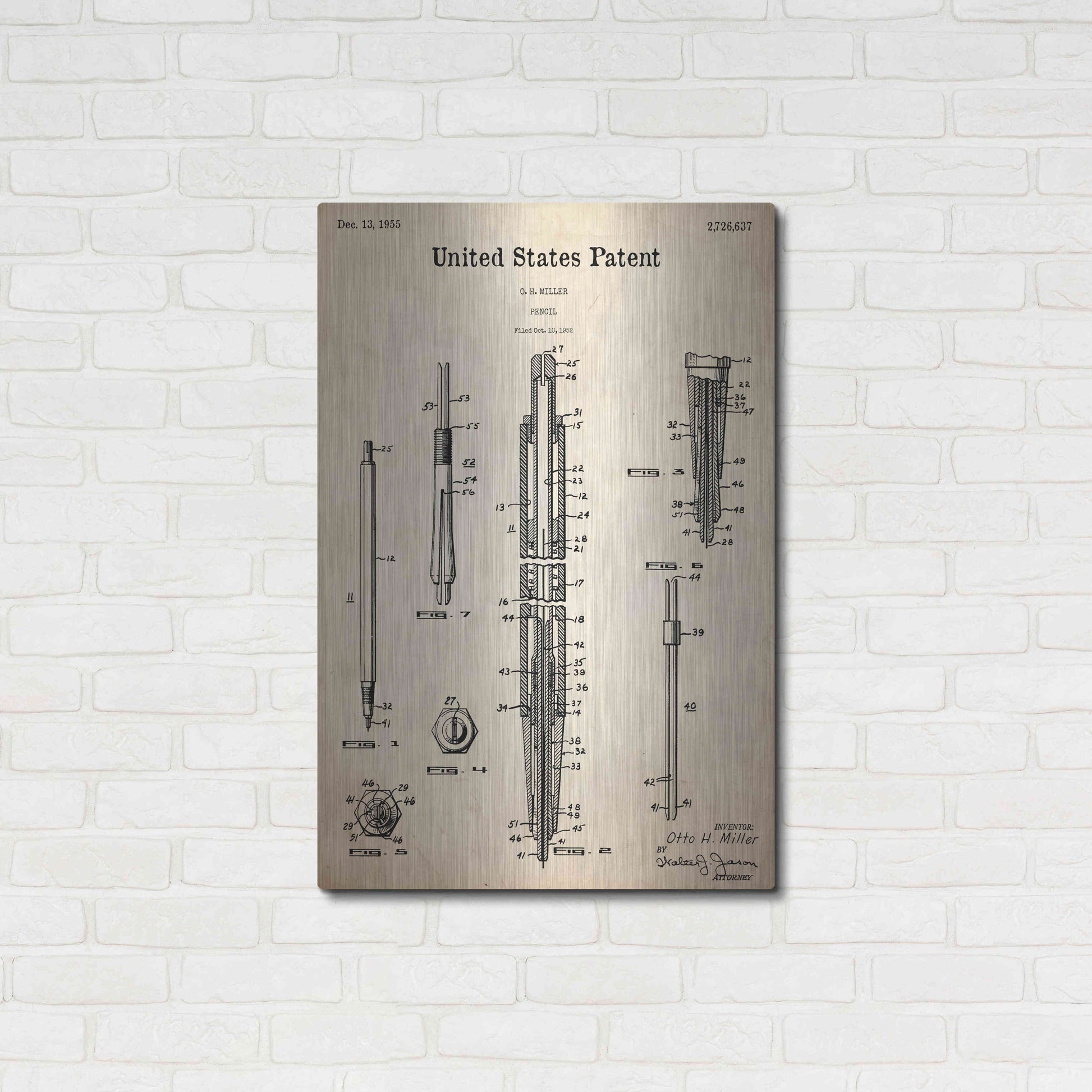 Luxe Metal Art 'Mechanical Pencil Blueprint Patent Parchment,' Metal Wall Art,24x36