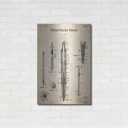 Luxe Metal Art 'Mechanical Pencil Blueprint Patent Parchment,' Metal Wall Art,24x36