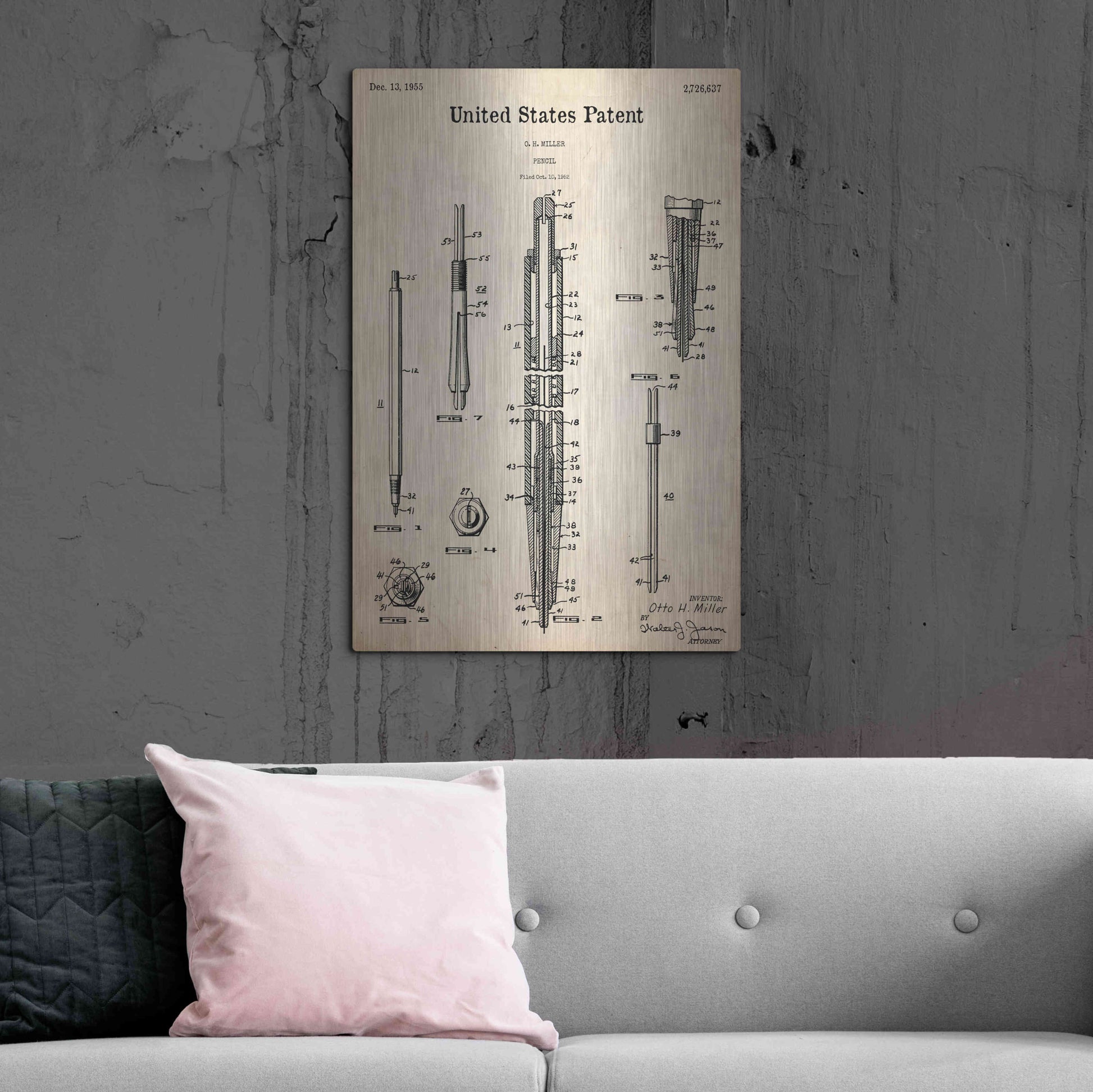 Luxe Metal Art 'Mechanical Pencil Blueprint Patent Parchment,' Metal Wall Art,24x36