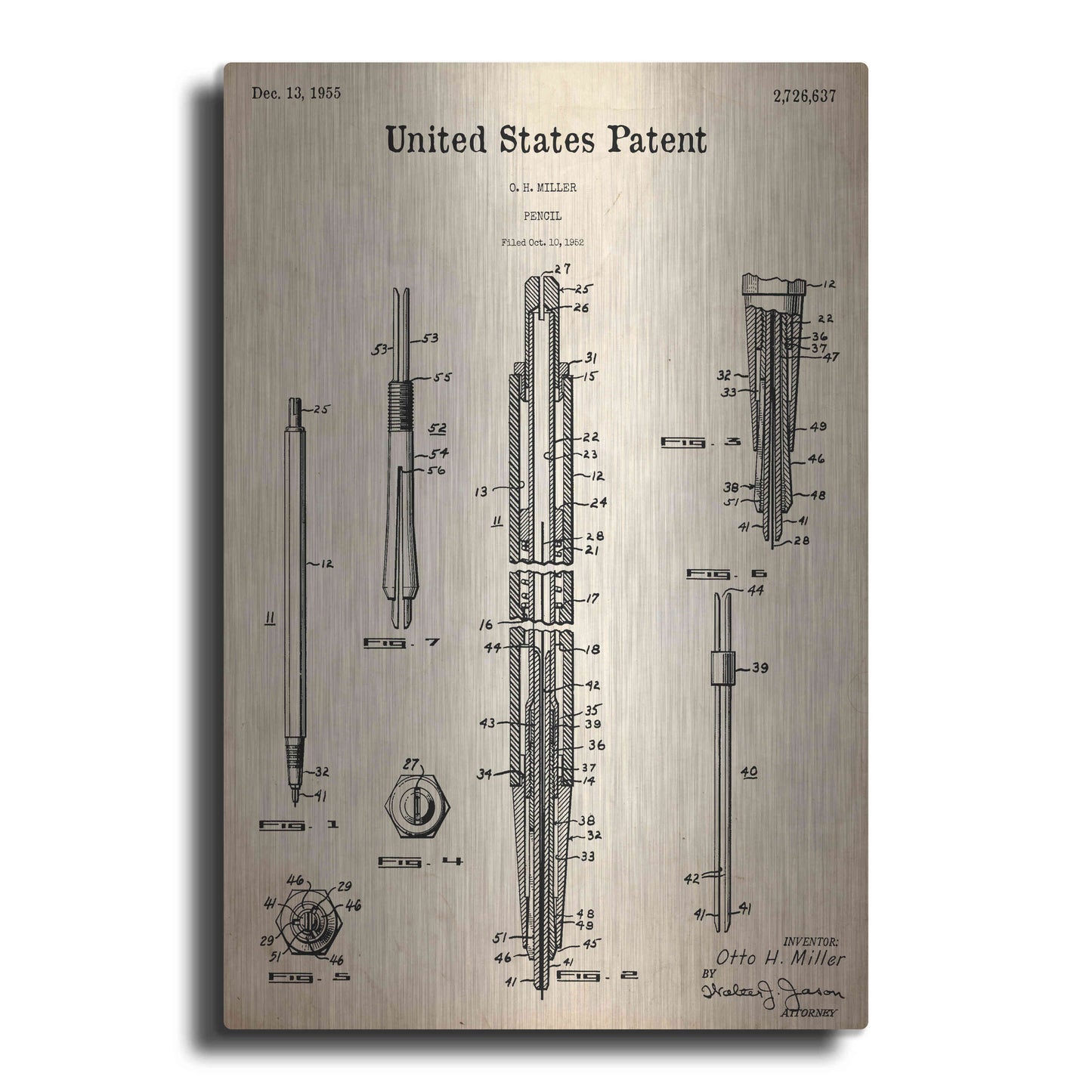 Luxe Metal Art 'Mechanical Pencil Blueprint Patent Parchment,' Metal Wall Art