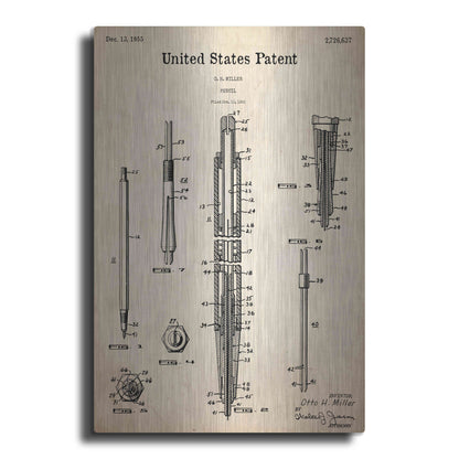 Luxe Metal Art 'Mechanical Pencil Blueprint Patent Parchment,' Metal Wall Art
