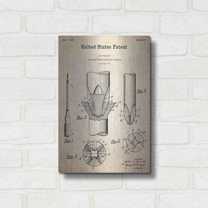 Luxe Metal Art 'Screw Driver Blueprint Patent Parchment,' Metal Wall Art,12x16