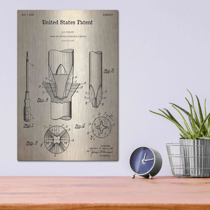 Luxe Metal Art 'Screw Driver Blueprint Patent Parchment,' Metal Wall Art,12x16