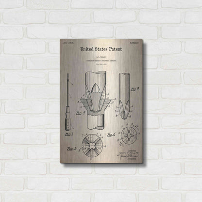 Luxe Metal Art 'Screw Driver Blueprint Patent Parchment,' Metal Wall Art,16x24