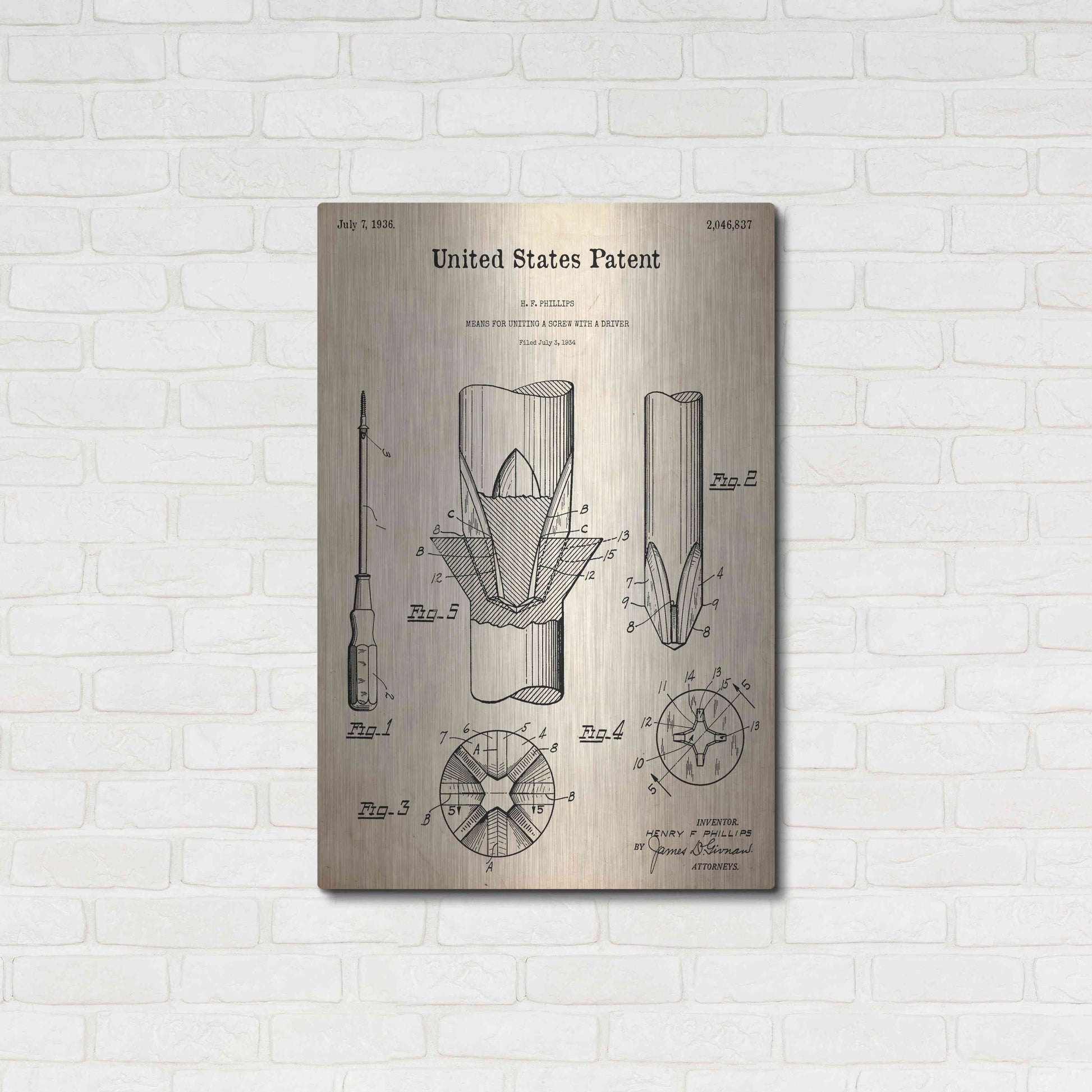 Luxe Metal Art 'Screw Driver Blueprint Patent Parchment,' Metal Wall Art,24x36