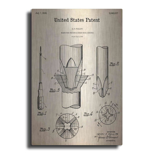 Luxe Metal Art 'Screw Driver Blueprint Patent Parchment,' Metal Wall Art