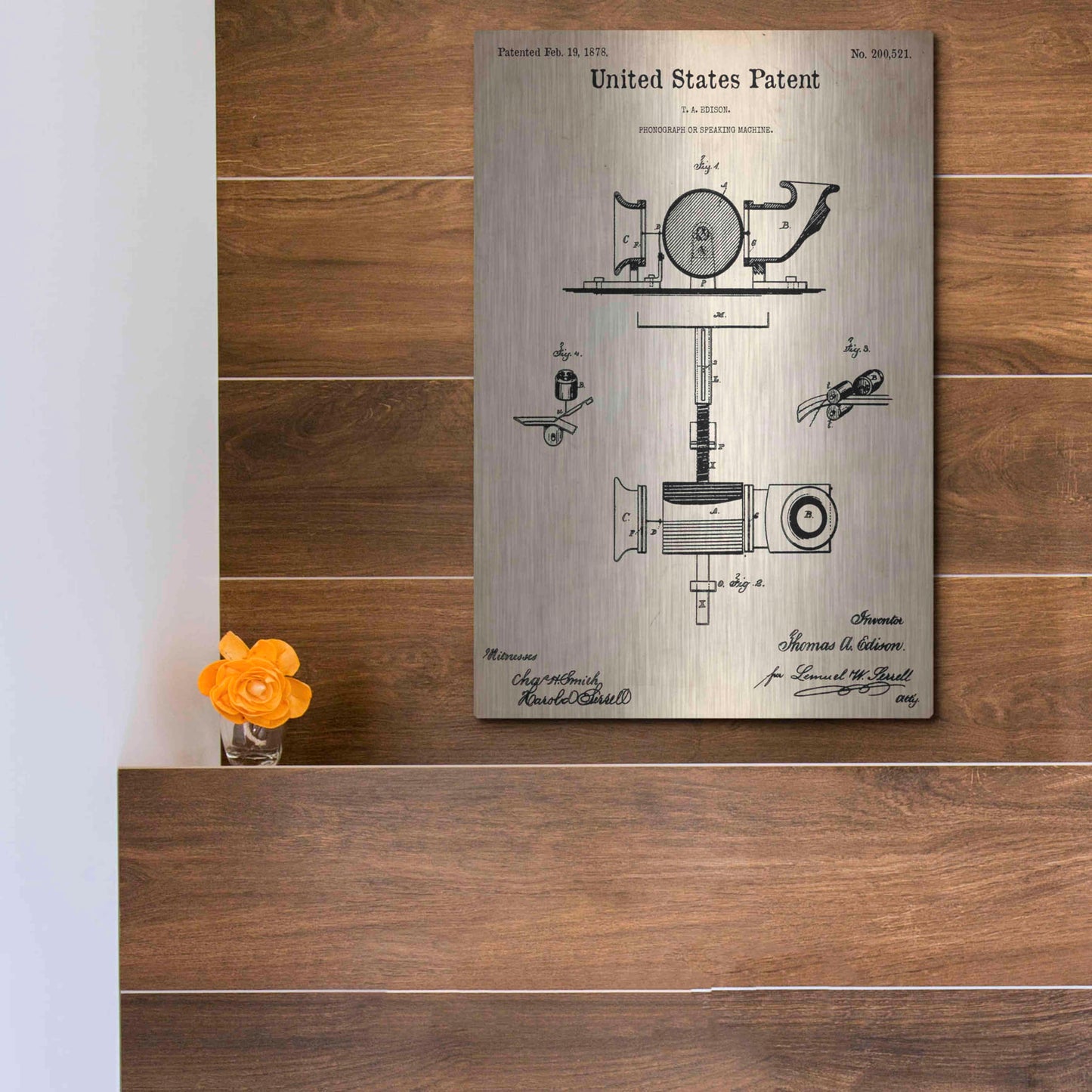 Luxe Metal Art 'Phonograph Blueprint Patent Parchment,' Metal Wall Art,12x16