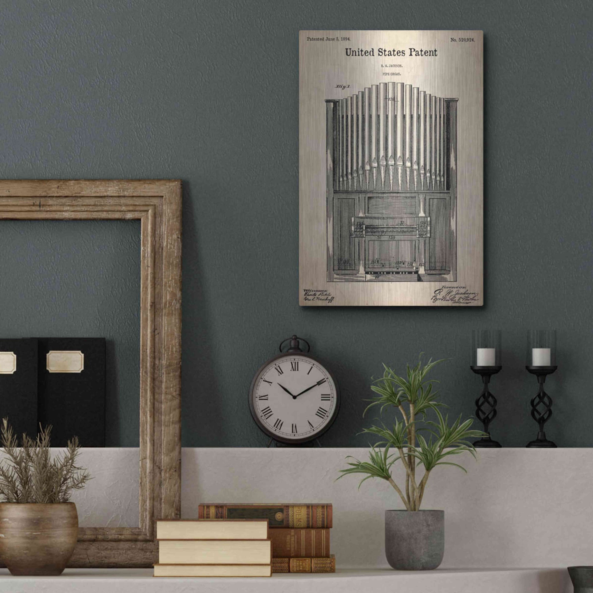 Luxe Metal Art 'Pipe Organ Blueprint Patent Parchment,' Metal Wall Art,12x16