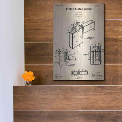 Luxe Metal Art 'Pocket Lighter Blueprint Patent Parchment,' Metal Wall Art,12x16