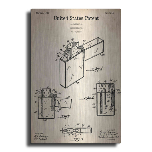 Luxe Metal Art 'Pocket Lighter Blueprint Patent Parchment,' Metal Wall Art