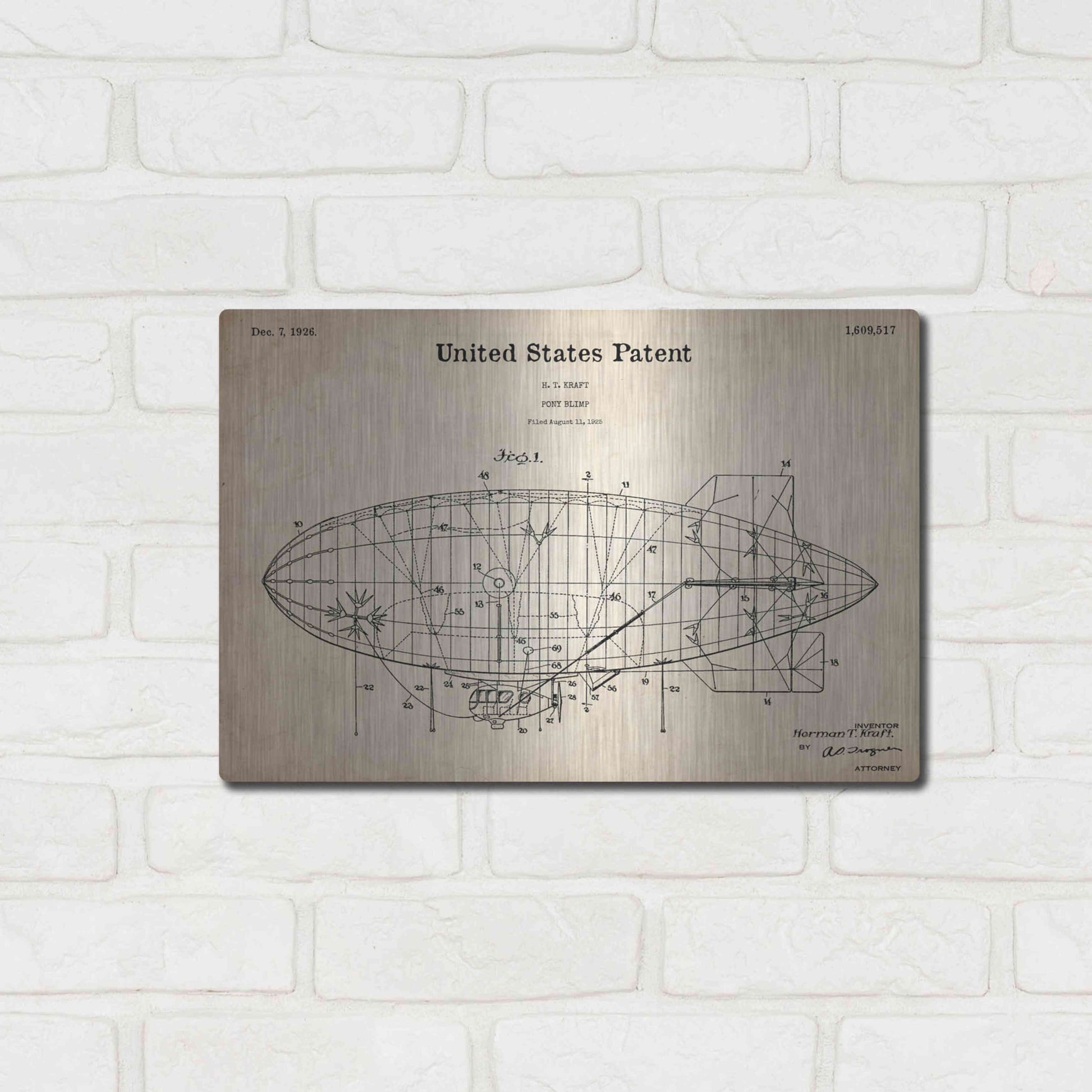 Luxe Metal Art 'Pony Blimp Blueprint Patent Parchment,' Metal Wall Art,16x12