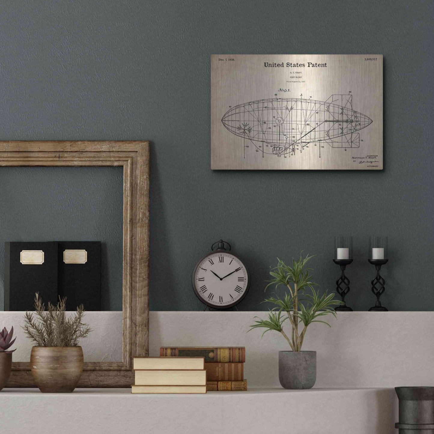 Luxe Metal Art 'Pony Blimp Blueprint Patent Parchment,' Metal Wall Art,16x12