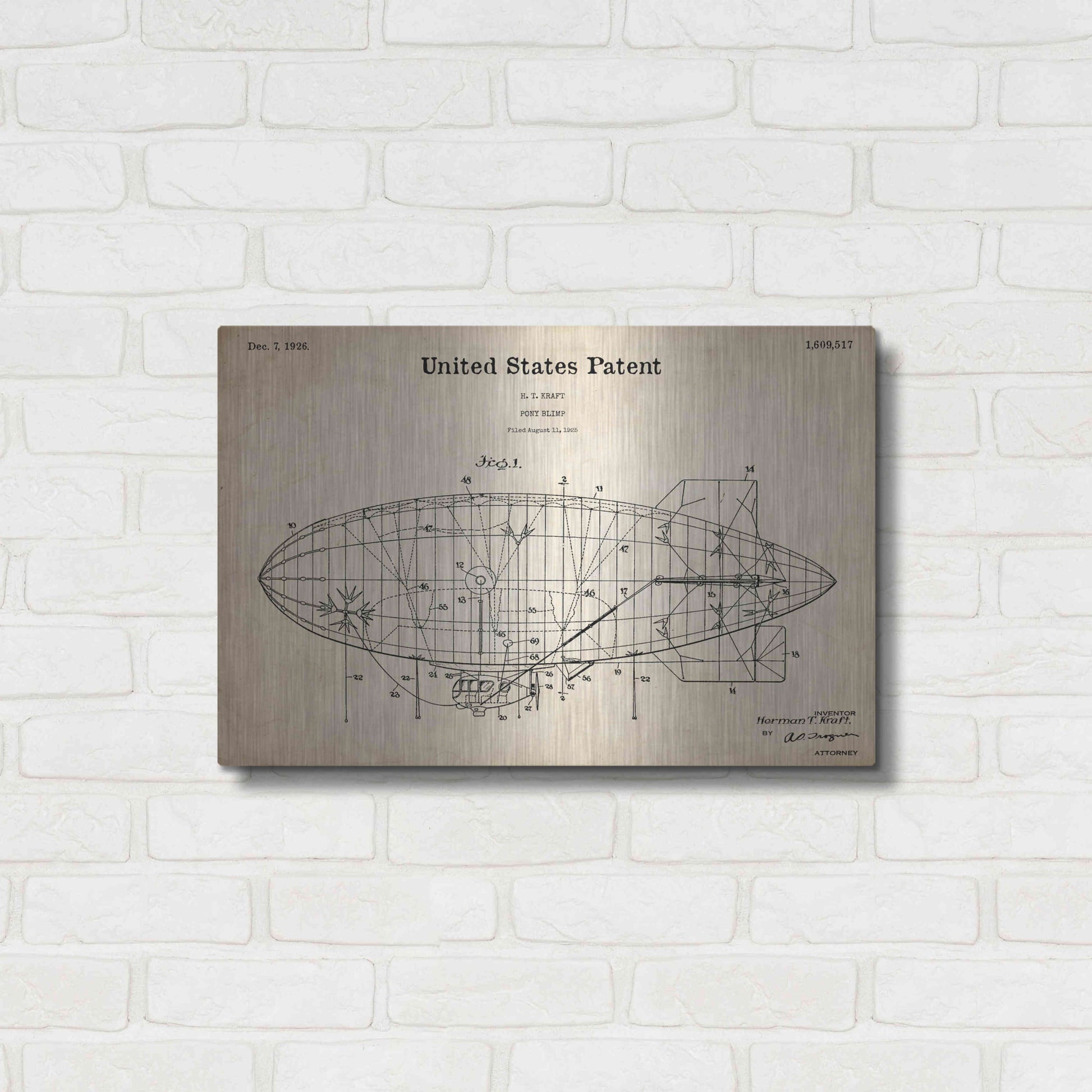 Luxe Metal Art 'Pony Blimp Blueprint Patent Parchment,' Metal Wall Art,24x16