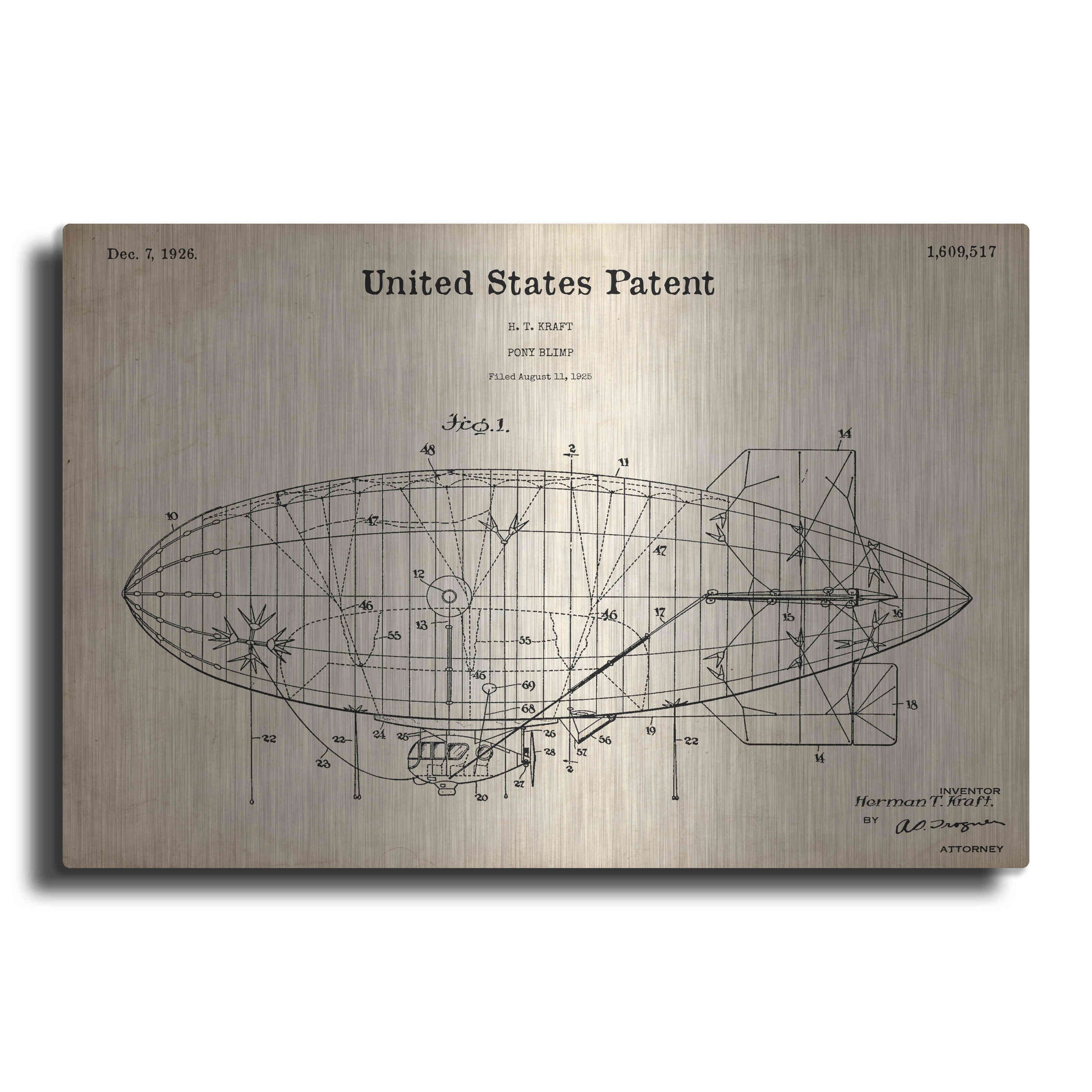 Luxe Metal Art 'Pony Blimp Blueprint Patent Parchment,' Metal Wall Art