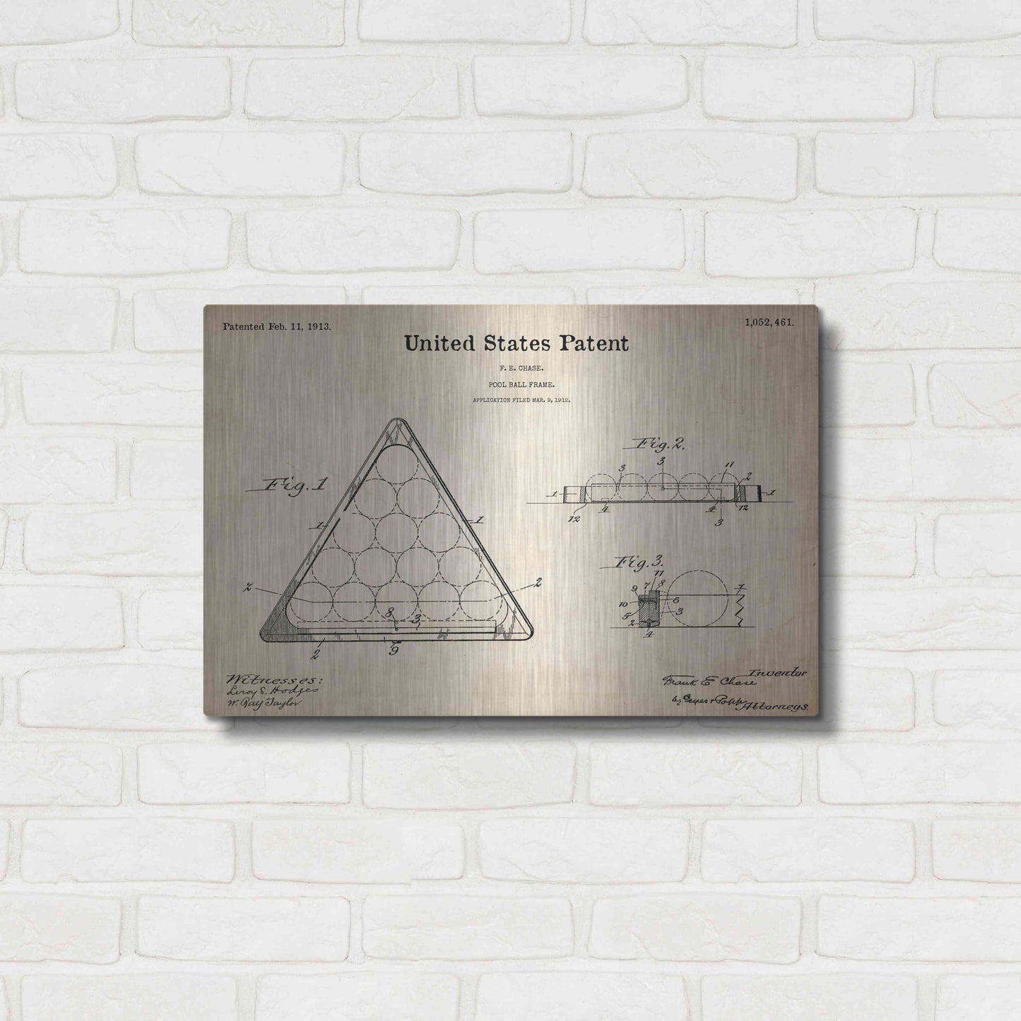 Luxe Metal Art 'Pool Ball Frame Blueprint Patent Parchment,' Metal Wall Art,24x16