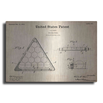 Luxe Metal Art 'Pool Ball Frame Blueprint Patent Parchment,' Metal Wall Art