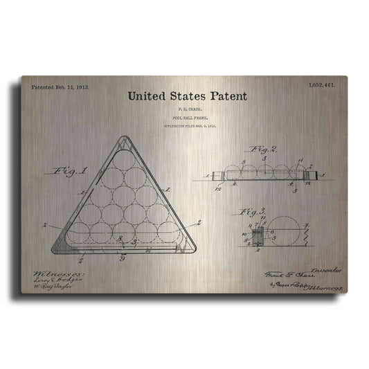 Luxe Metal Art 'Pool Ball Frame Blueprint Patent Parchment,' Metal Wall Art