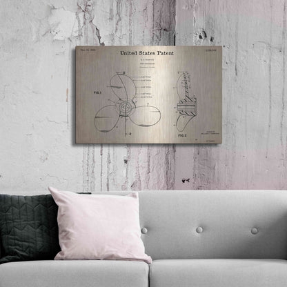 Luxe Metal Art 'Boat Propeller Blueprint Patent Parchment,' Metal Wall Art,36x24