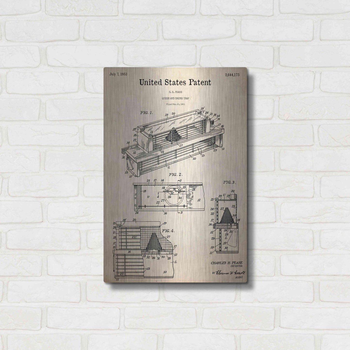 Luxe Metal Art 'Queen and Drone Trap Blueprint Patent Parchment,' Metal Wall Art,16x24